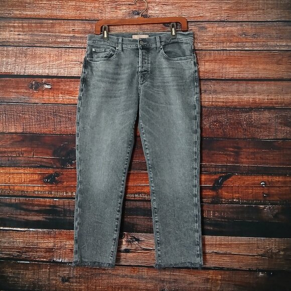 7 For All Mankind Jeans 30 Luxe Vintage Button Fly Crop Raw Hem Mid Rise Gray - Picture 2 of 9